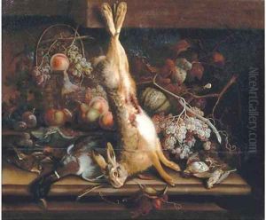 Still life of game and fruits on a stone ledge by William Sartorius