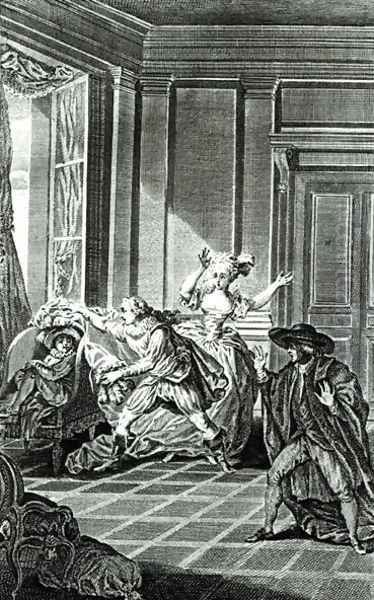 Scene from Act I of The Marriage of Figaro by Pierre-Augustin Caron de Beaumarchais 1732-99 engraved by Claude Nicolas Malapeau 1755-1803 1785 - view 1