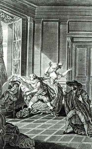 Scene from Act I of The Marriage of Figaro by Pierre-Augustin Caron de Beaumarchais 1732-99 engraved by Claude Nicolas Malapeau 1755-1803 1785 by Jacques-Philip-Joseph de Saint-Quentin