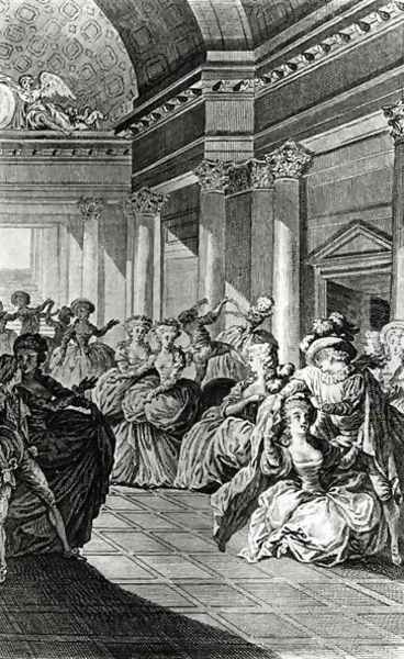 He will return you pure and chaste to your husband, scene from Act IV of The Marriage of Figaro by Pierre-Augustin Caron de Beaumarchais 1732-99 engraved by Claude Nicolas Malapeau 1755-1803 1785 - view 1