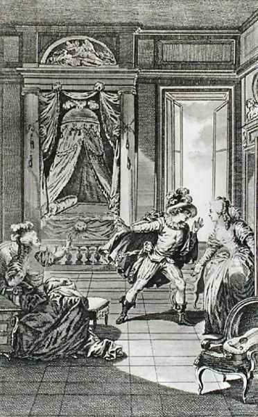 I am going to kill him..., scene from act II of The Marriage of Figaro by Pierre-Augustin Caron de Beaumarchais 1732-99 engraved by Claude Nicolas Malapeau 1755-1803 1785 - view 1