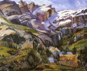 Houses at the Base of Snow Capped Mountains by George Gardner Symons