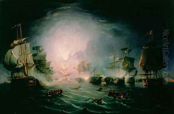 The Blowing up of the French Commanders Ship LOrient at the Battle of the Nile, 1798 - view 1