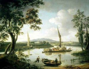 View of the Thames from Keen Edge Ferry, Shillingford - Looking across to Dorchester and the Sinodun Hills, 1823