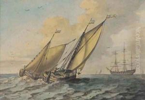 Barges running out to meet the new arrival by John Thomas Serres