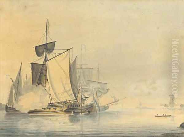 An Admiralty yacht firing a salute to signal her departure - view 1
