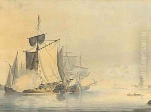 An Admiralty yacht firing a salute to signal her departure