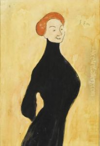 Femme En Robe Noire, Vue De Profil Vers La Droite by Georges Goursat Sem