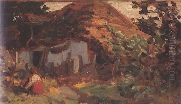 Farm-yard with Girl in Red Skirt 1885-90 - view 1