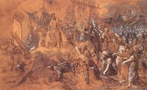 Zrinyis Charge from the Fortress of Szigetvar before 1884 by Bertalan Szekely