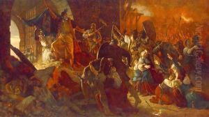 Zrinyis Charge from the Fortress of Szigetvar 1879-85 by Bertalan Szekely