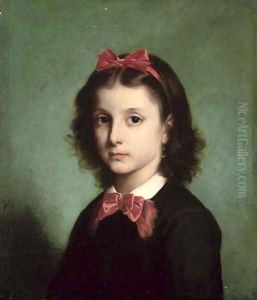 Portrait of a girl, bust-length, with a bow in her hair by Gaston-Casimir Saint-Pierre