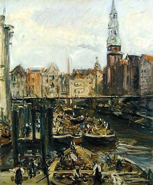 Floating Market on a canal in Hamburg, 1905 - view 1