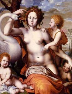 Leda With The Swan And Her Children by Vincent Sellaer