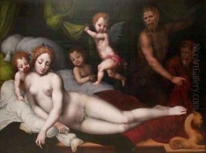 Jupiter with Satyr Antiope and their Children Amphion and Zethos by Vincent Sellaer