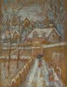 Woman On A Rainy Brittany Village Road