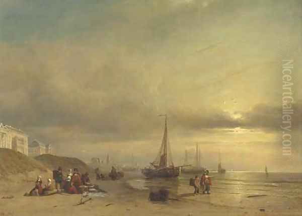 Sunset over the beach of Scheveningen, with the Badhuis and the Paviljoen von Wied in the foreground - view 1
