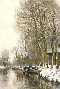 Along a snowcovered stream by Petrus Paulus Schiedges