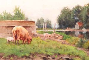 Pigs in a yard by Petrus Paulus Schiedges