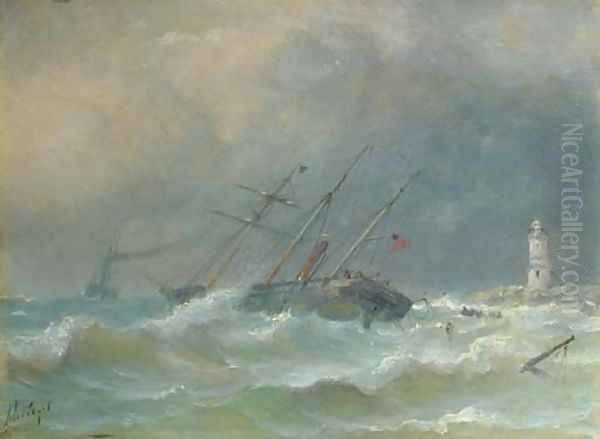 A three-master in distress near a coast - view 1