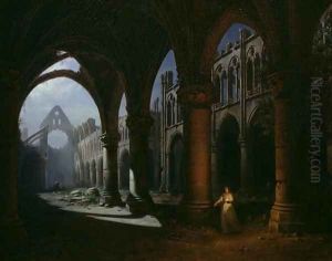 Interior of an Abbey in Ruins, 1848 by Hyppolyte Victor Valentin Sebron