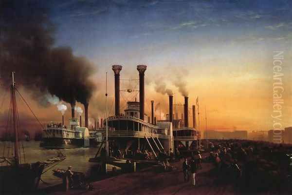 Giant Steaamboats at the Levee in New Orleans - view 1