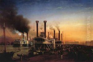 Giant Steaamboats at the Levee in New Orleans by Hyppolyte Victor Valentin Sebron