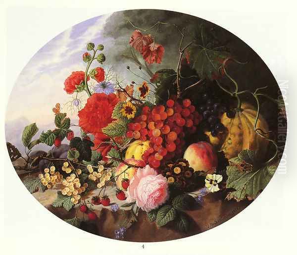 Still Life With Fruit and Flowers on a Rocky Ledge - view 1