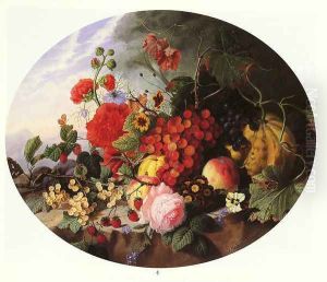 Still Life With Fruit and Flowers on a Rocky Ledge by Virginie de Sartorius