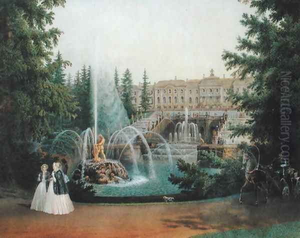 View of the Marly Cascade from the Lower Garden of the Peterhof Palace, c.1830-60 - view 1