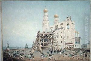 Raising of the Tsar-bell in the Moscow Kremlin in 1836, 1839 by Vasili Semenovich Sadovnikov