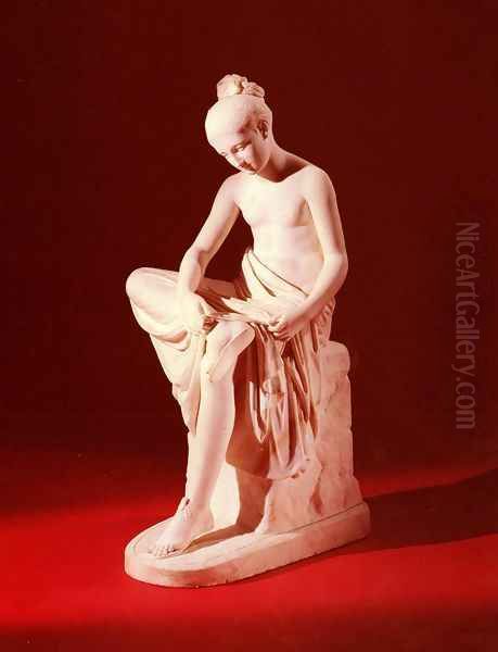 A Carved White Marble Figure of a Seated Maiden - view 1