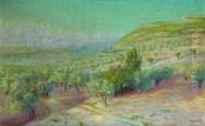 Paysage Provencal Anime D'un Paysan Conduisant Une Carriole. by Rene Seyssaud