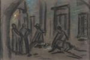 Discussion Dans Une Ruelle, La Nuit. by Rene Seyssaud