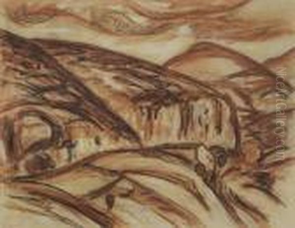 Paysage Dessin A La Sanguine Signe - view 1