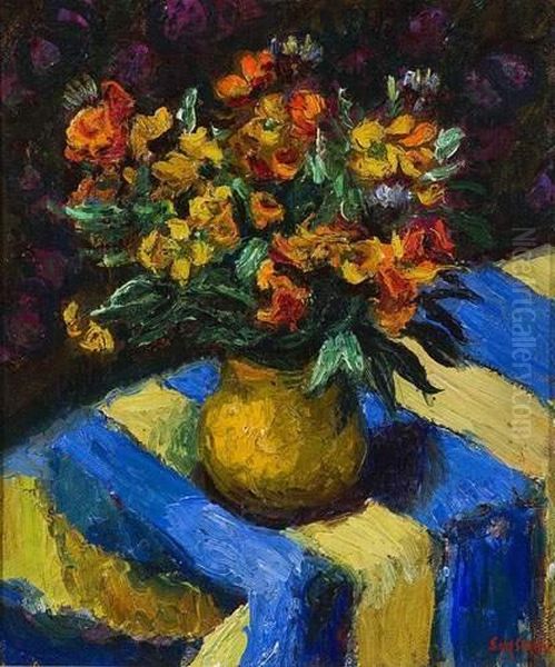 Bouquet De Fleurs Des Champs Sur Une Nappe. - view 1