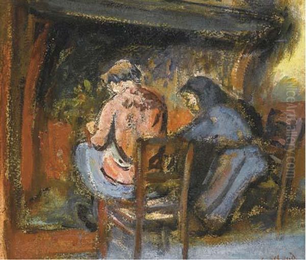 Deux Personnages Devant Une Cheminee - view 1
