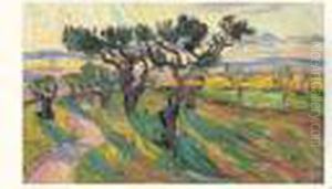 Paysage Aux Oliviers, Soleil Couchant by Rene Seyssaud