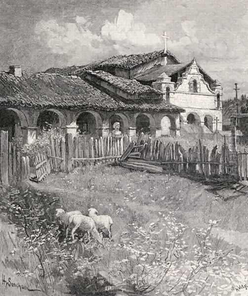 Mission San Antonio de Padua, Jolon, California, from the book The Century Illustrated Monthly Magazine, May to October, 1883 - view 1
