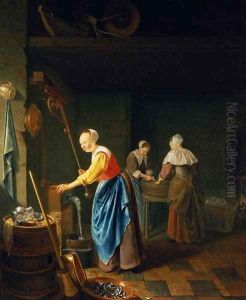 A Kitchen Scene with a Maid Drawing Water from a Well