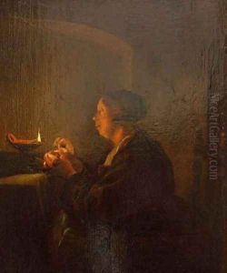 Woman by Candlelight by Pieter Cornelisz. van SLINGELANDT