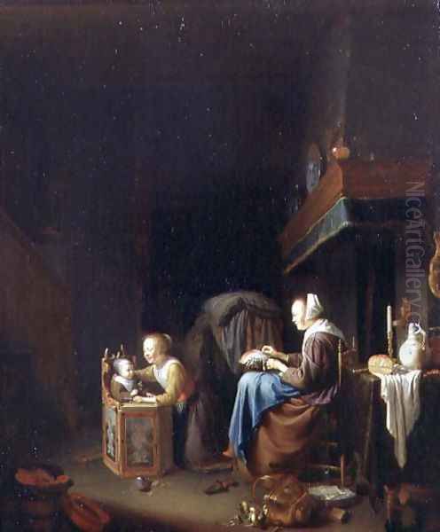 Woman Making Lace with Two Children, c.1670 - view 1