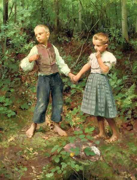 Holding hands in the forest - view 1