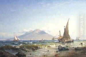 Boats in the bay of Naples by Carl Frederik Sorensen