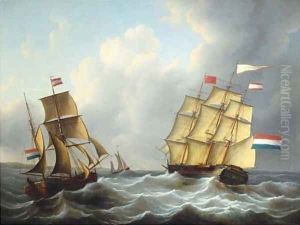 The threemaster 'Louisa Prinses der Nederlanden' in full sail by Martinus Schouman