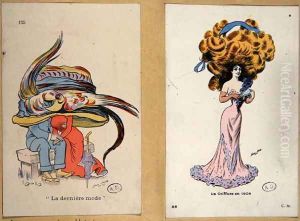 La Derniere Mode, fashion plates caricaturing hair and hat styles, 1909 by Xavier Sager
