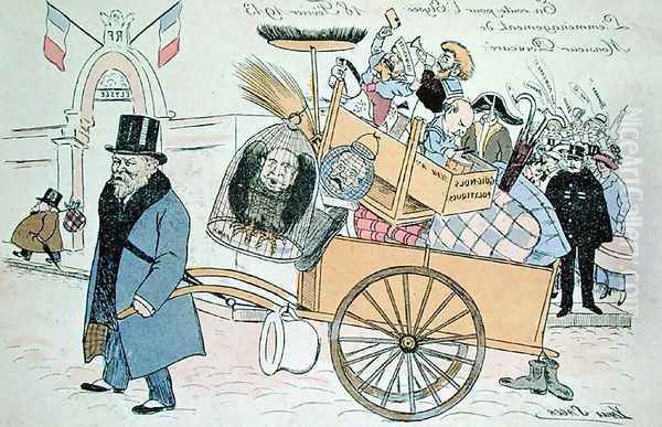 Caricature of Raymond Poincare 1860-1934 moving to the Elysee Palace, February 1913 - view 1
