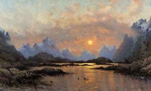 Sunset over a Mountain Lake (Solnedgang over et fjellvann) by Frithjof Smith-Hald