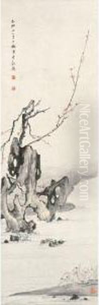 Mandarin Ducks Under Plum - view 1