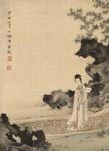 Lady Holding A Fan by Chen Shaomei
